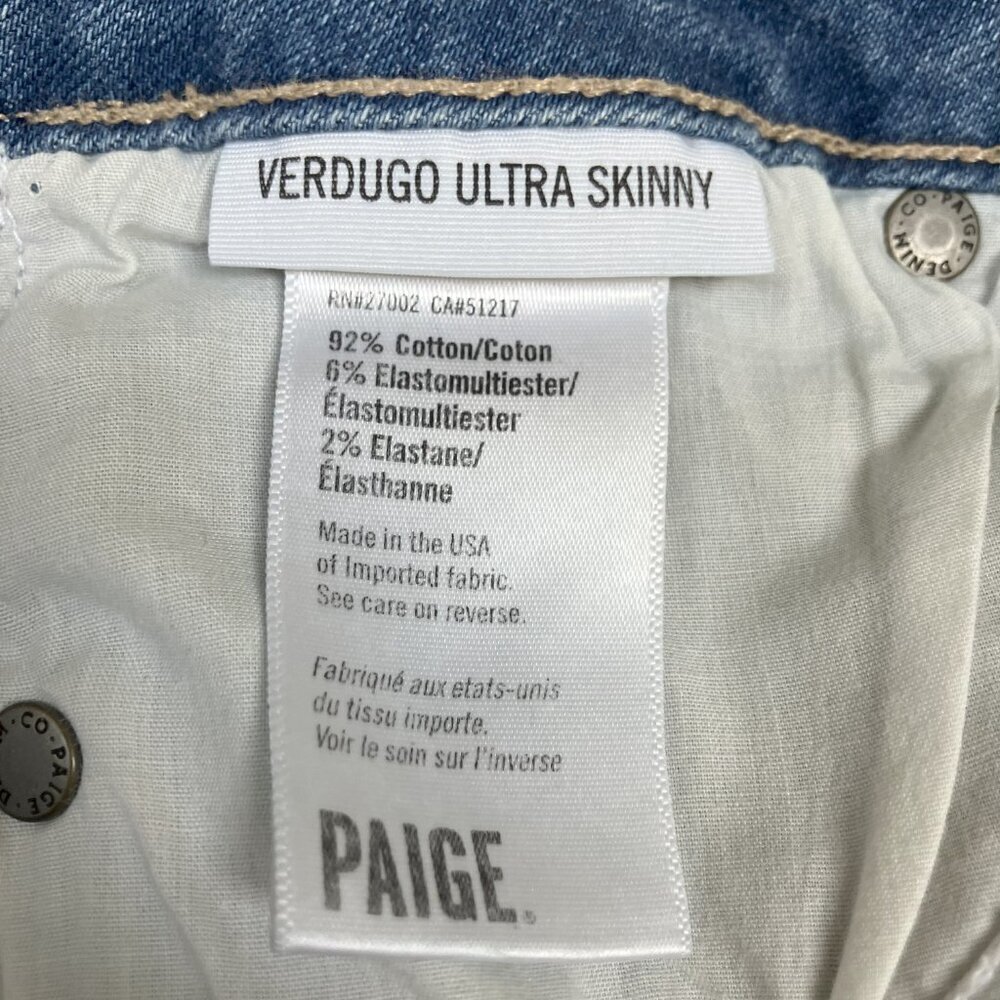 Paige Moroccan Indigo Tuxedo Verdugo Ultra Skinny Mid-Rise Jeans Size 27 - Picture 4 of 10